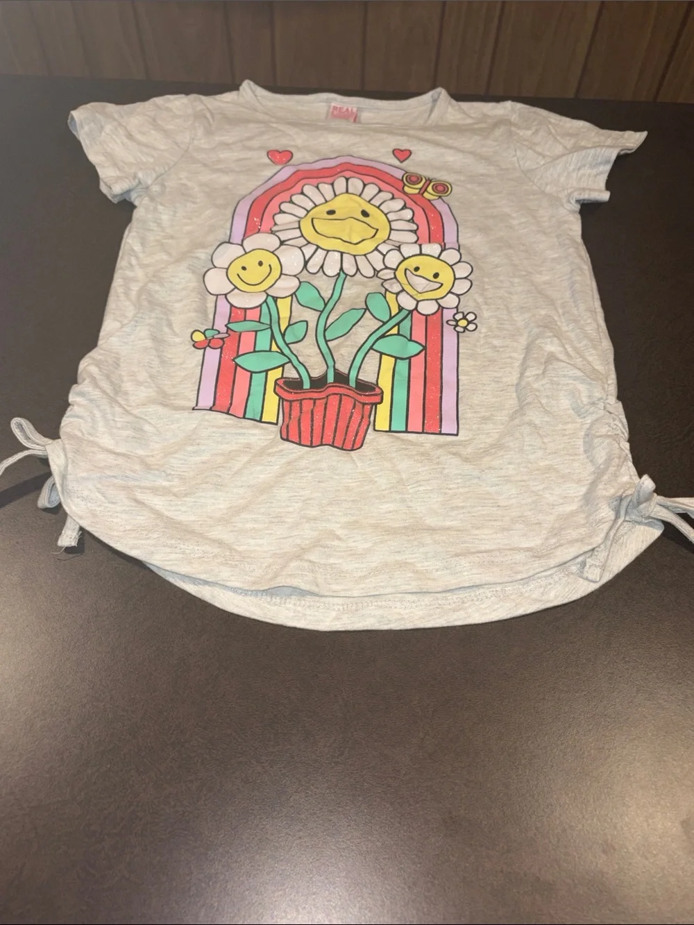 Girls' Gray Rainbow Daisy Graphic Tee